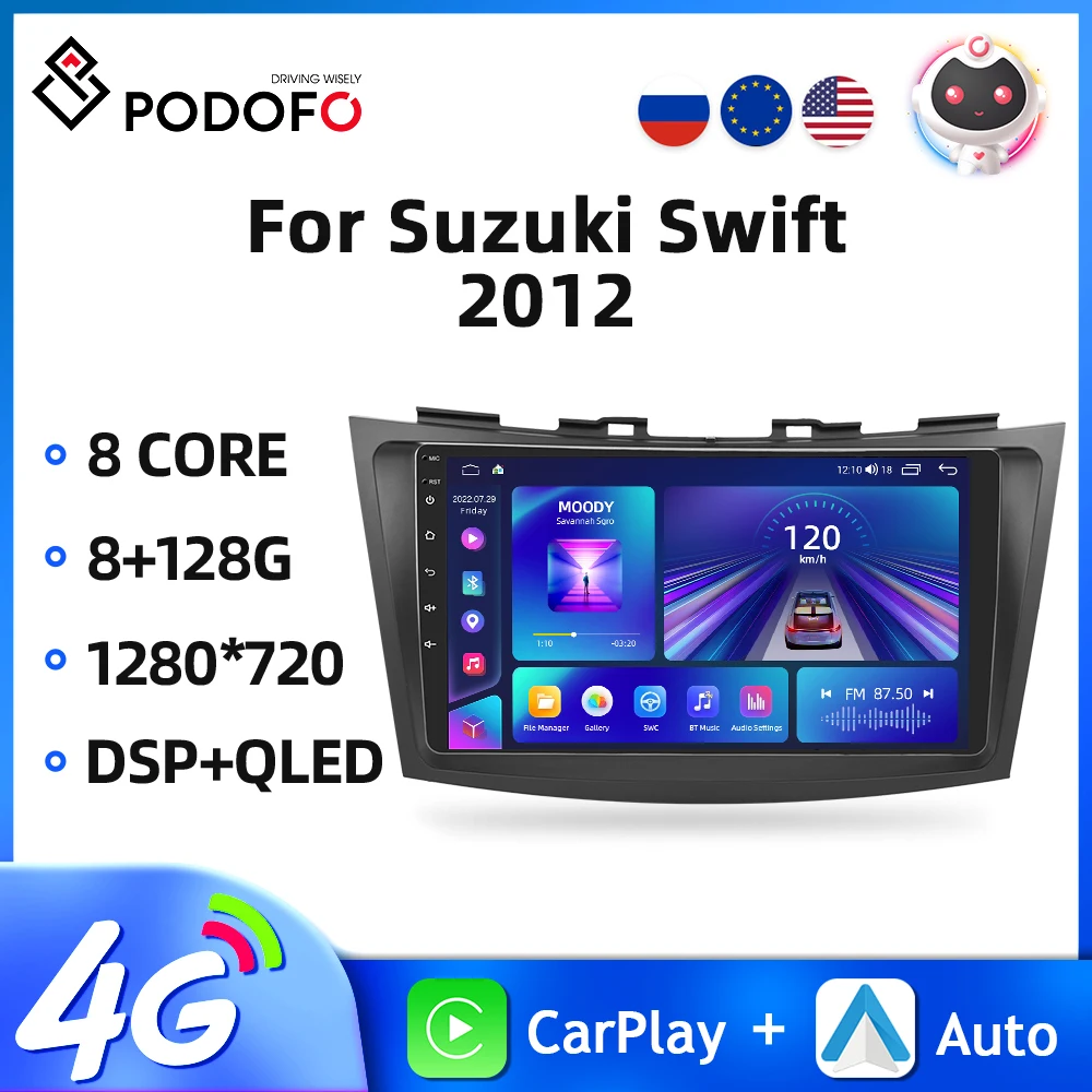 

Автомагнитола Podofo, 2DIN, Android 2012, для Suzuki Swift, мультимедийный видеоплеер, GPS-навигация, 4G, Wi-Fi, Авторадио для Carplay, DSP, QLED