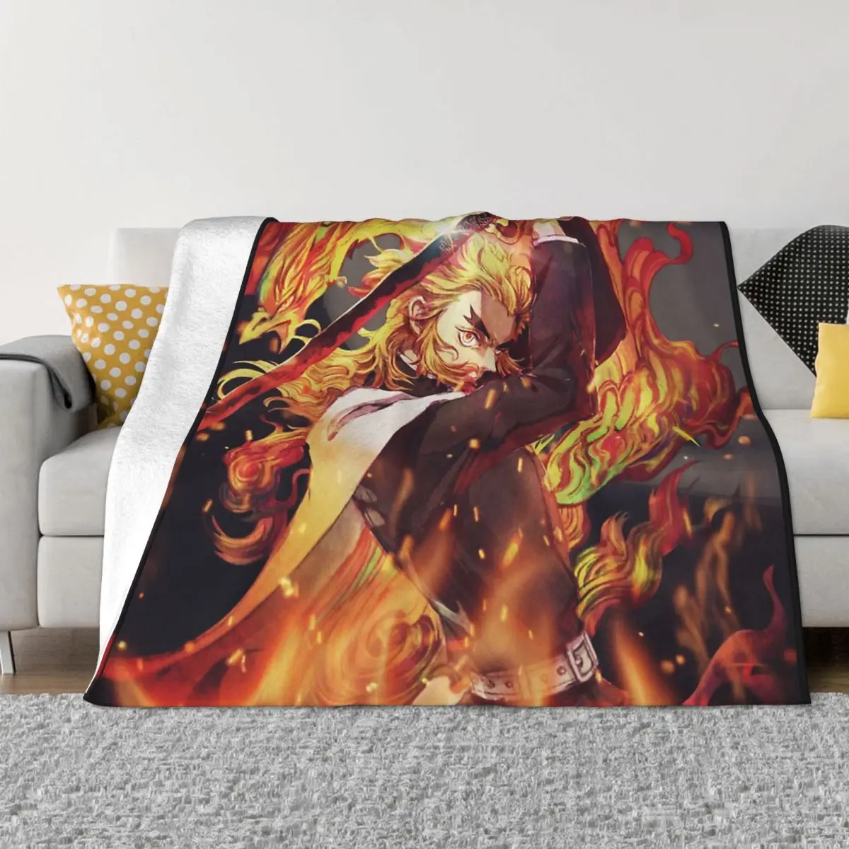 

Demon Slayer Anime Blanket Flannel Decoration Flame Portable Home Bedspread