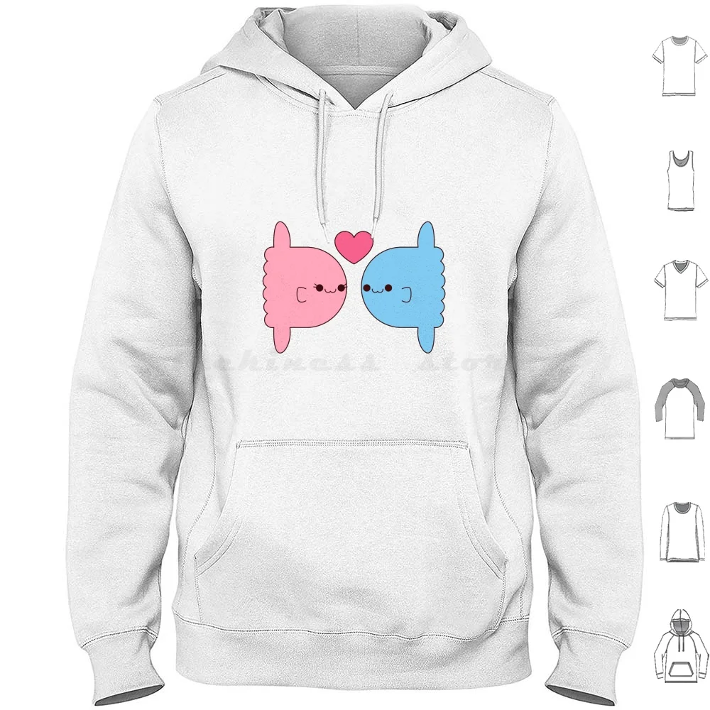 

Romantic Sunfish Hoodies Long Sleeve Sunfish Heart Blue Pink Cute Kawaii