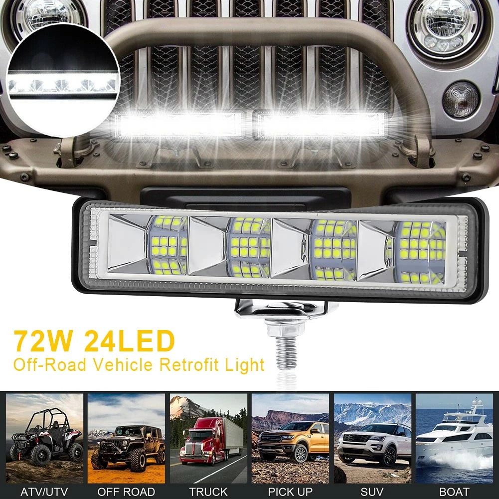 

6inch 72W LED Work Light Bar Flood Fog Driving Lamp Truck Offroad SUV Jeep Pick Up 4WD ATV 120°Led Flood Light P67 Waterproof