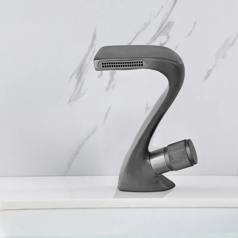 Современный Смеситель для раковины латунный серый кран умывальника элегантный