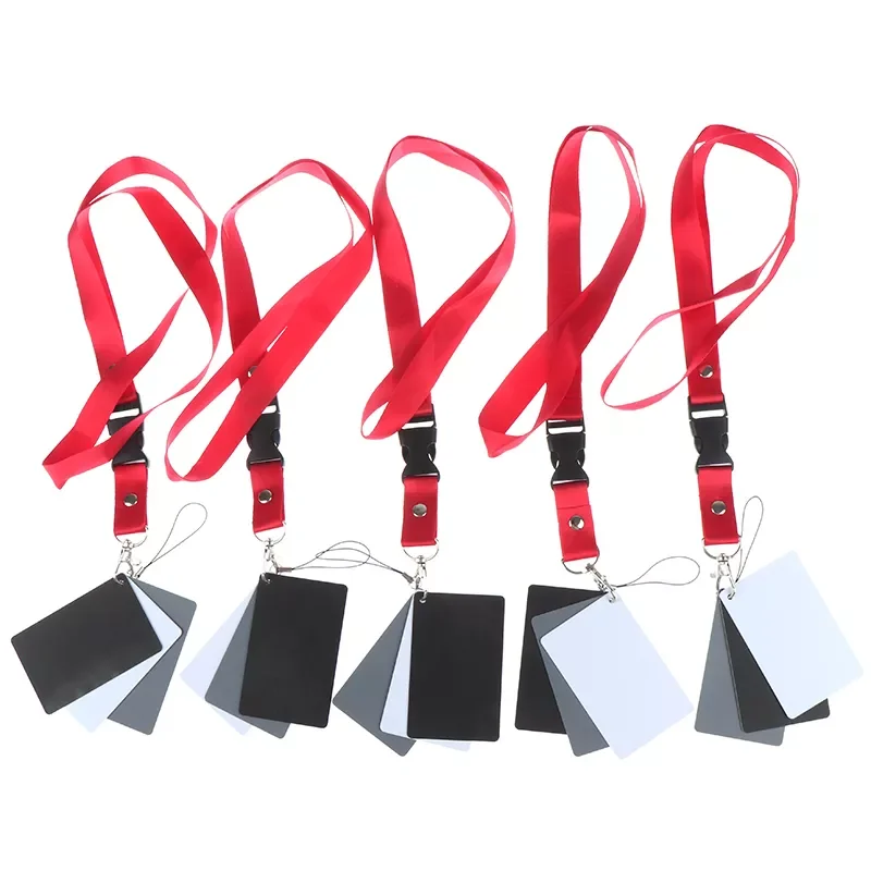 

In 1 Balance Cards Digital Grey Card With Neck Strap For DSLR Camera White Balance 8.5 X 5.5cm White Black Gray Color