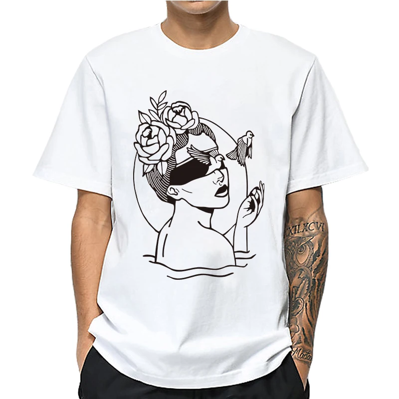 

Мужская футболка с красивым рисунком, повседневная одежда с принтом для пар, удобная рубашка большого размера с коротким рукавом