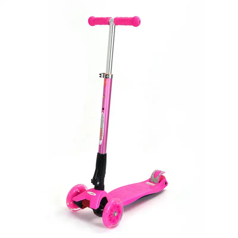 

Трехколесный складной скутер с колесами освещения и выдвижной T-Bar-розовый