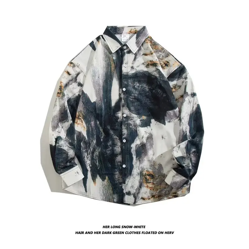 Long Sleeve Vintage Tie-dye Shirts Men M-3XL Daily Casual Single Breasted Popular Streetwear Male Spring Autumn Harajuku