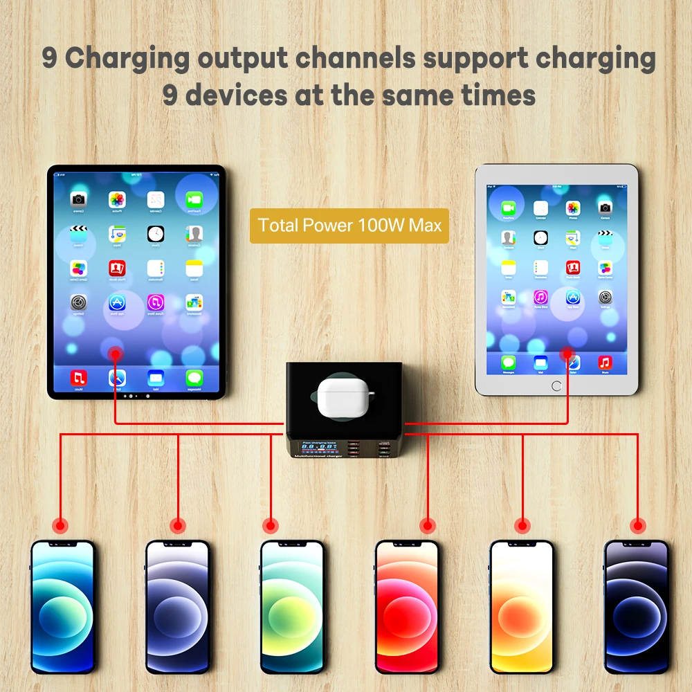 100w multi usb charger hub quick charge 3 type c pd fast charger wireless charger usb charging station for iphone 13 12 x xiaomi free global shipping