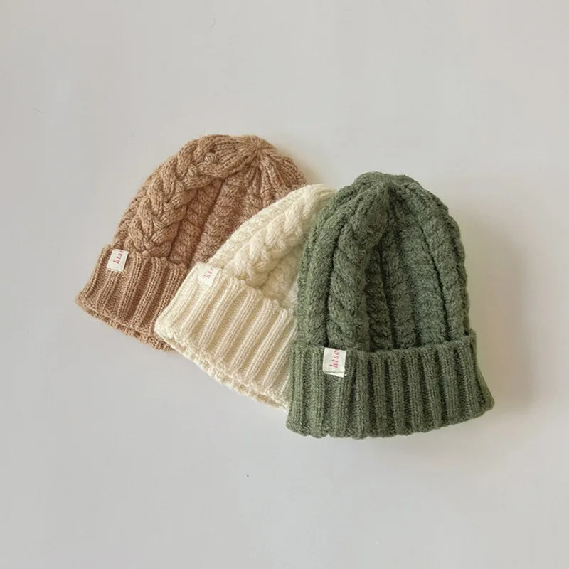 

Twist Knit Baby Hat for Boys Girls Solid Color Kids Beanie Autumn Winter Children Cap Korean Warm Accessories 2-10 Years Old