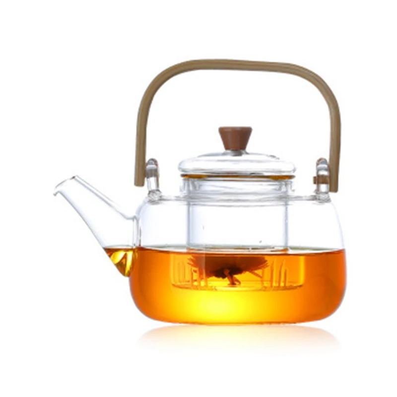 

Glass Teapot Heat-Resistant Teapot Boiling Teapot Thickened Bamboo Handle Teapot Household Tea Set 1000Ml
