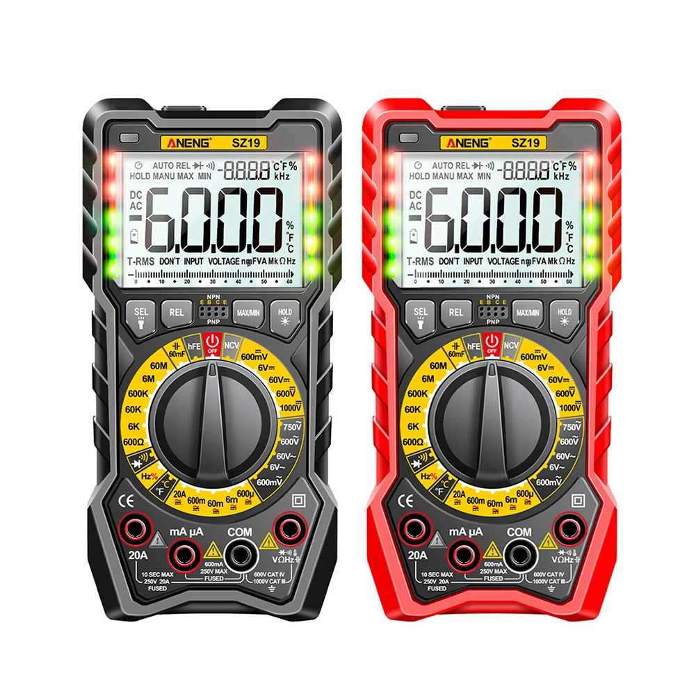 

ANENG SZ19 Digital Multimeter 6000 Counts Ammeter with LCD Display Backlight DC/AC Voltage Capacitance Ohm Diode Tester LCR Mete