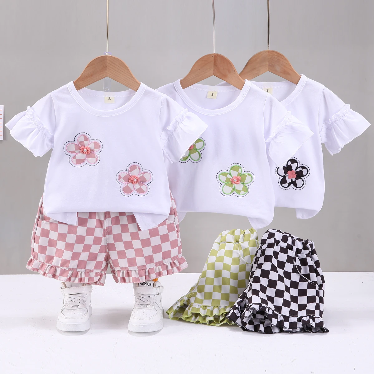 

YT-BabyClothesToddlergirl Clothes 0-5 Years Old Summer Short-Sleeved Shorts Suit Baby Printed Shirt Casual Shorts Two-Piece Suit