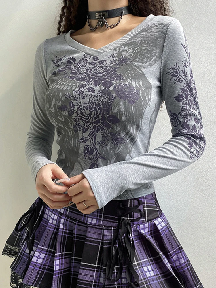 Женская футболка с длинным рукавом Tawnie винтажный укороченный топ принтом Y2K