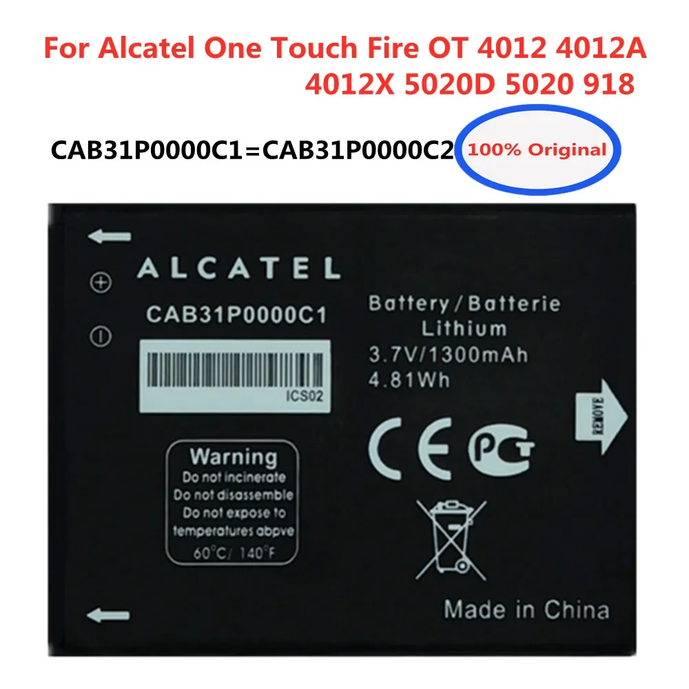 Оригинальный аккумулятор CAB31P0000C1 CAB31P0000C2 для Alcatel One Touch Fire OT 4012 4012A 4012X 5020D 5020 918