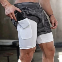 mens shorts double layer casual running training breathable sports mens short stretch quick drying five point pants fitness