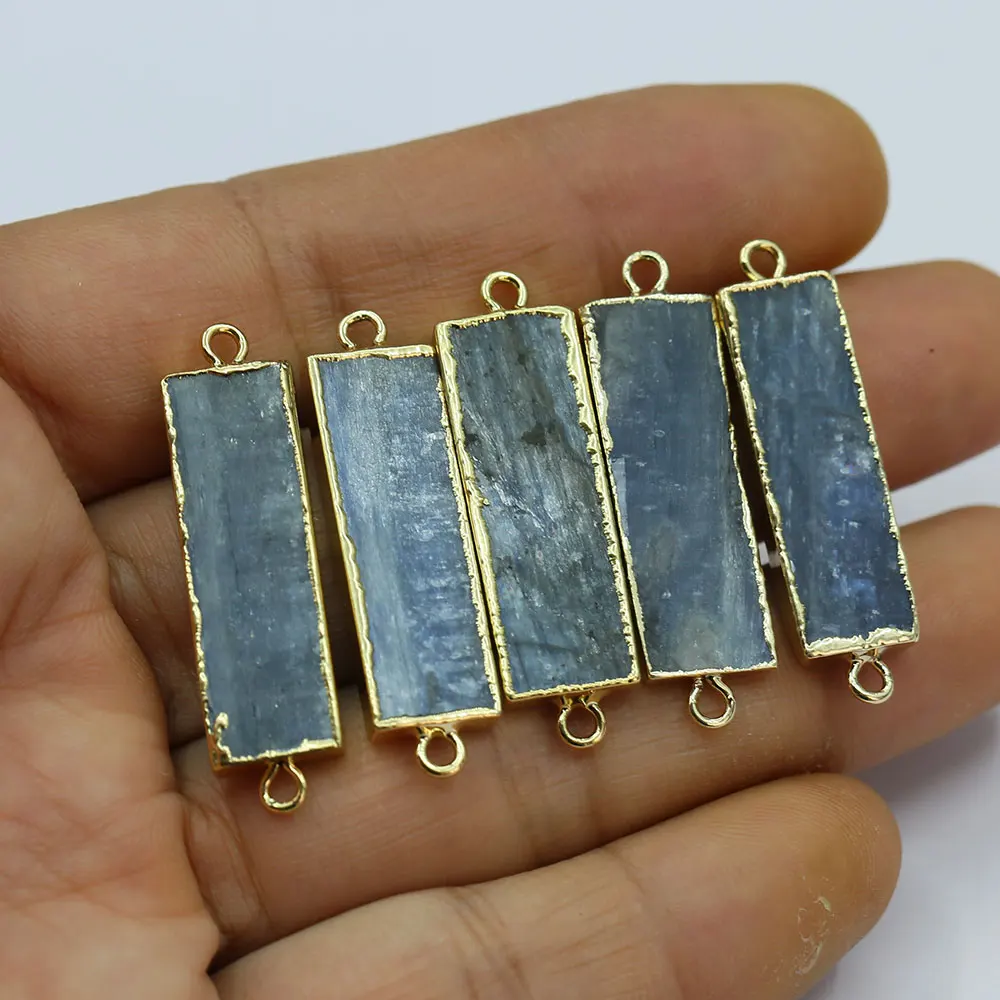

APDGG 5 Pcs Bezel Set Blue Kyanite Beads Connector Rectangle Spacers DIY Jewelry Findings Connector For Necklace Making DIY