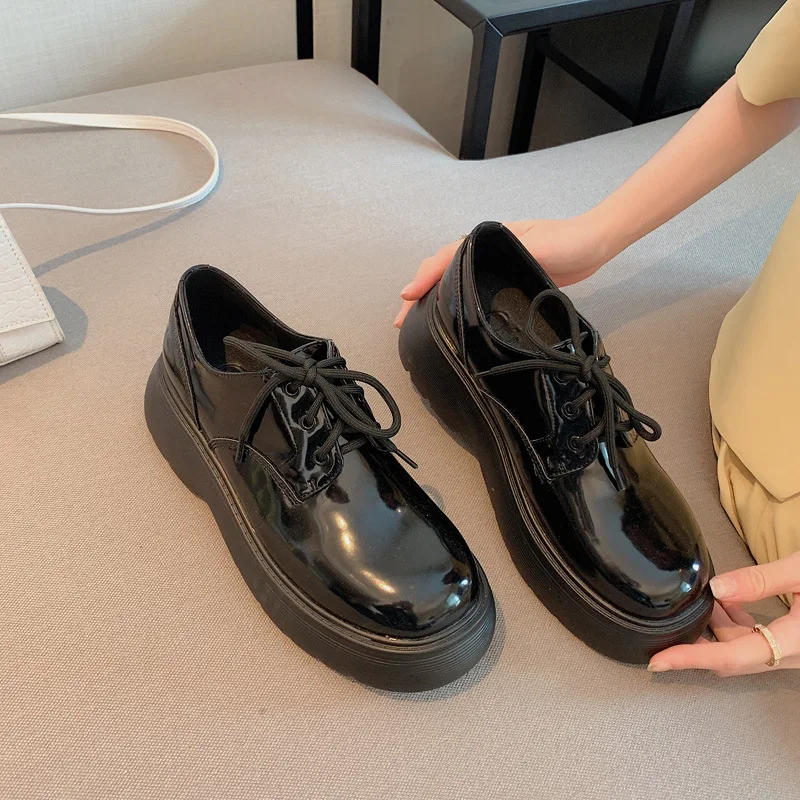 

Shoes Woman Flats British Style Low Heels Oxfords Clogs Platform Modis Casual Female Sneakers Round Toe Dress Preppy Leather Cre
