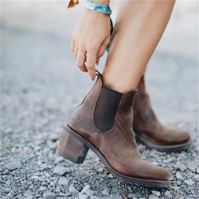 2022 Trend Women Ankle Boots Winter Designer Luxury High Heel Round Head Chelsea Women Shoes Elegant Low Ladie Boots