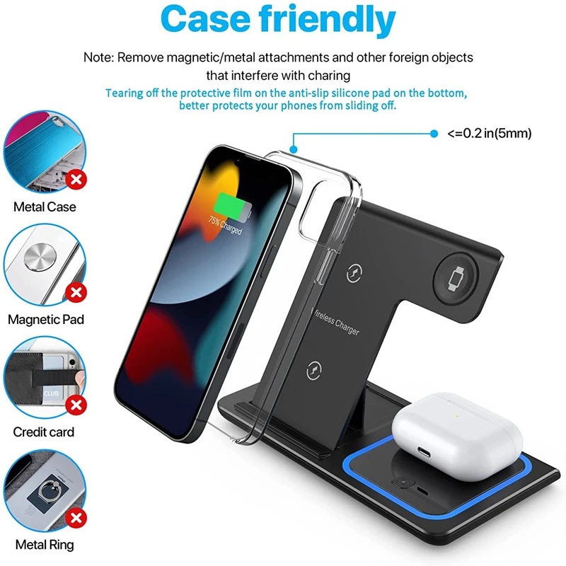 15w wireless charger stand for iphone 13 12 11 xr x 8 airpods pro 3 apple watch 3 in 1 charging dock station for samsung s20 s10 free global shipping