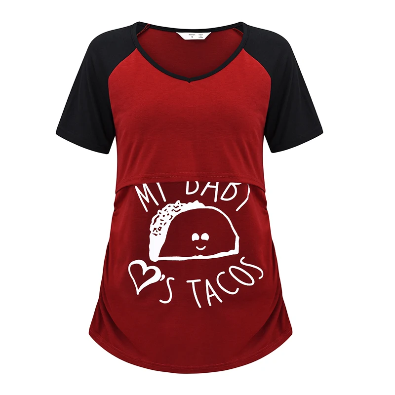 

Women'S Clothing Blouses Maternity Clothes Women Maternity Short Sleeve Love Text Stripe Nursing T-Shirt Top For Breastfeeding