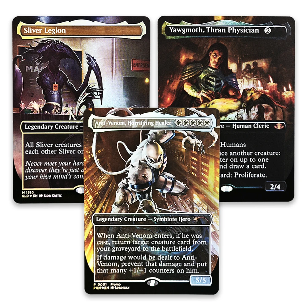 Фото Коллекционные карты TCG: Редкие магические фольгированные карты Silver Legion/Anti-Venom, Horrifying Healer/Yawgmoth, Thran Physician. Игрушки и подарки для мальчиков. №1