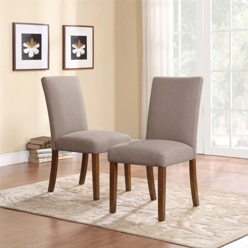 

DHP Linen Upholstered Parsons Chairs, Set of 2, Taupe/Pine dining chairs Dining Room Furniture