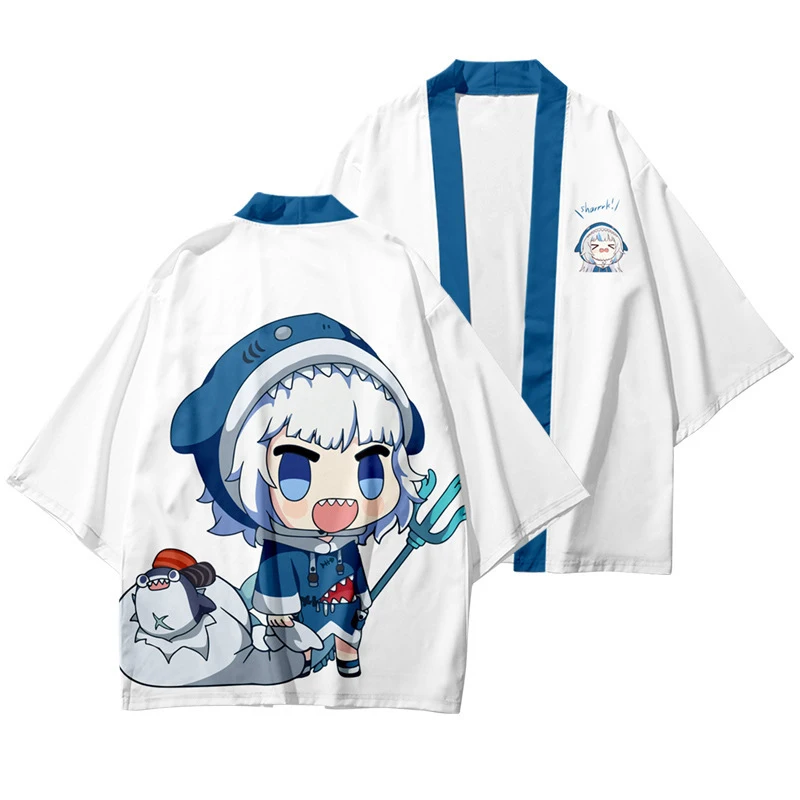 

Японское кимоно для косплея VTuber Gawr gura хаори головы юката для женщин/мужчин, модная летняя повседневная крутая уличная одежда с коротким рук...