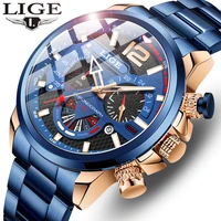 lige 2022 new fashion mens leather quartz watch for men top brand luxury wristwatch waterproof sport clock relogio masculinobox
