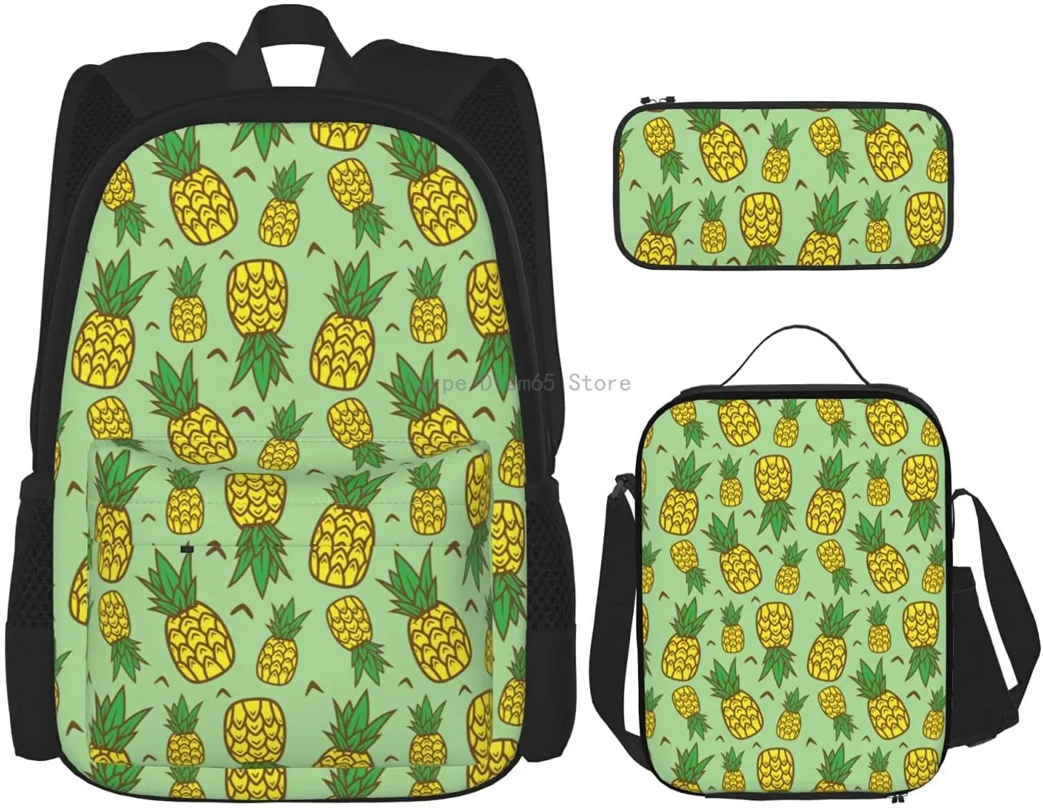 Женский кошелек с принтом в виде ананаса (школьная сумка + Чехол-карандаш + комбинация сумок для обеда)