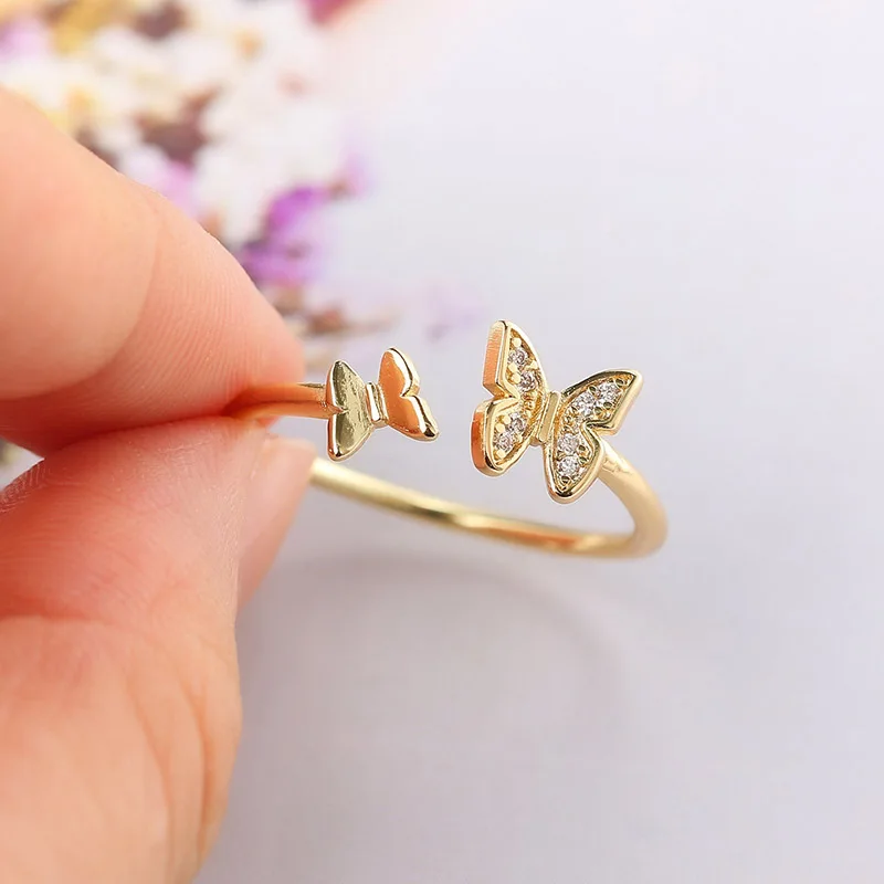 Женское кольцо с бабочкой регулируемые изящные кольца блестящими фианитами
