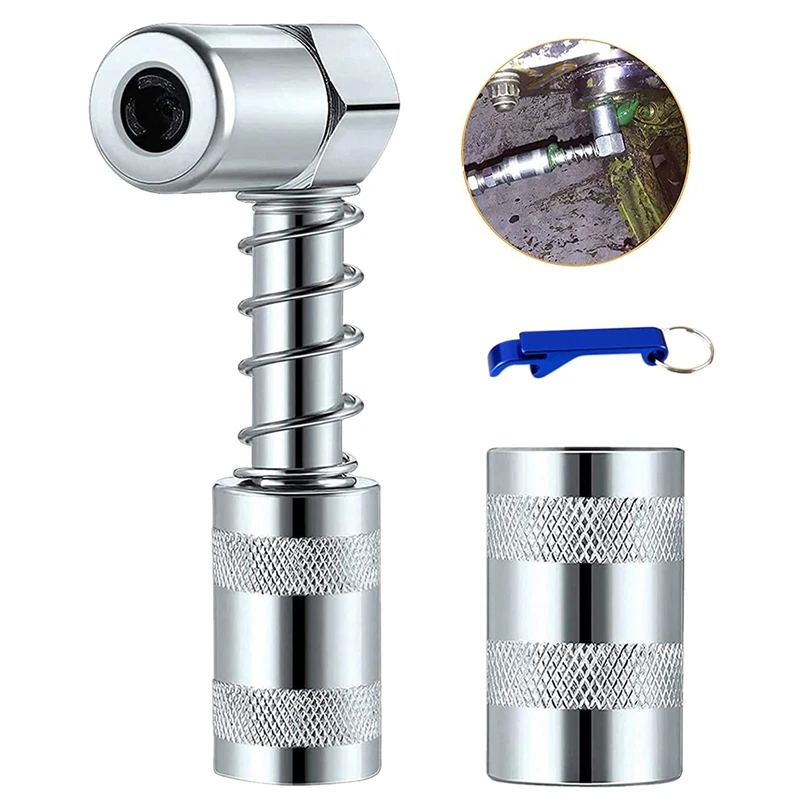 

Grease Nozzle Adapter Grease Gun- Accessory 90 Degree Grease Coupler Adapter with Sleeve 3 Jaw Angle Grease Tool