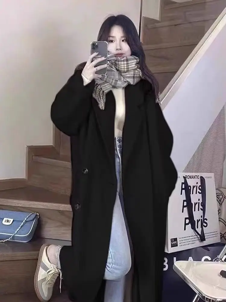 Осень-зима 2024 новое серое двустороннее кашемировое пальто женское свободное