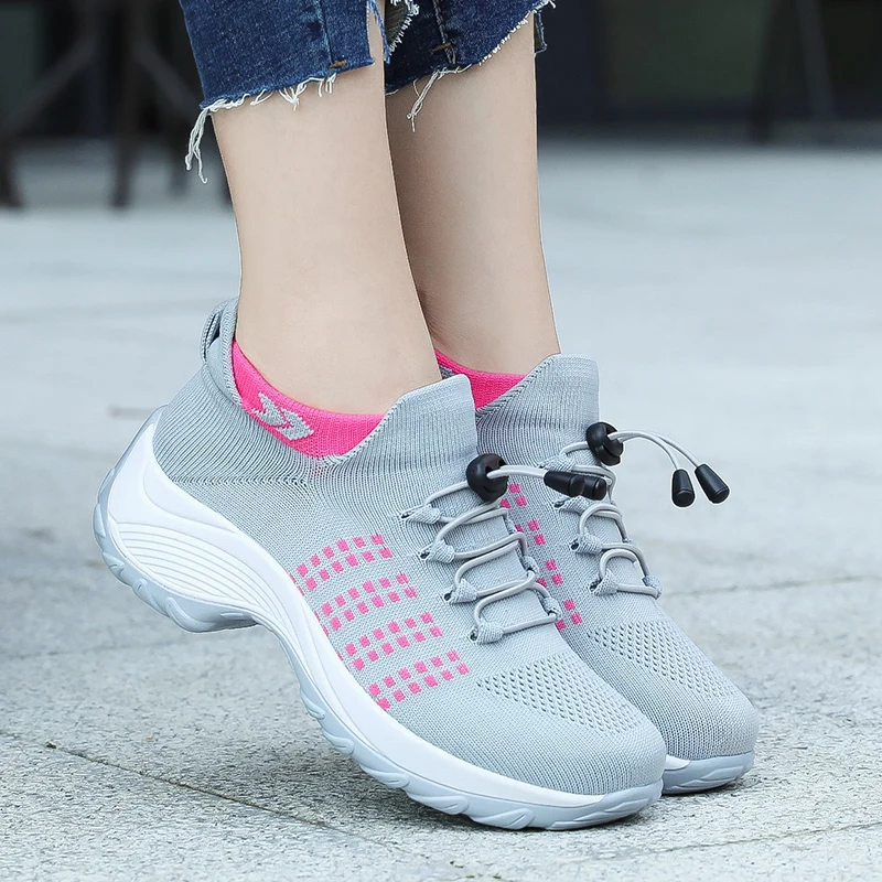 Womens Fashion Flat Platform Sneakers for Women Breathable Mesh Walking Shoes Ladies Lace for Sock Sneaker Plus Size35-45