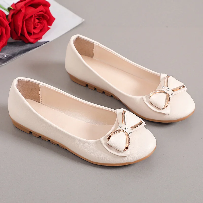 

2023 spring bow women shoes lady ballet flats low wedge heel slip on casual shoes sweet wedding bridal shoes