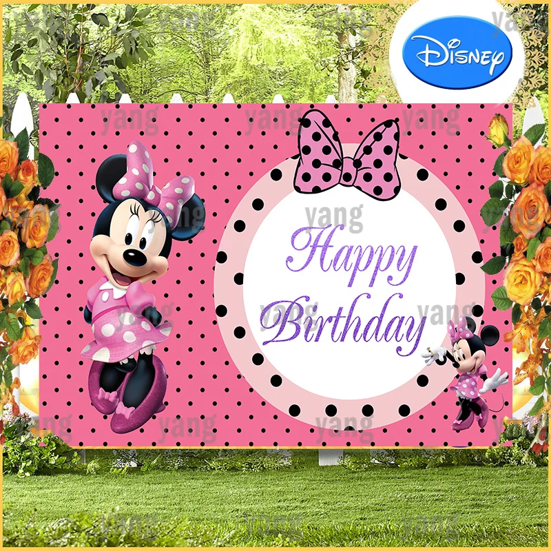 Custom Disney Princess Minnie Mouse Dots Photography Background Pink Backdrops for Kid Baby Birthday Party Photo Wall Cloth