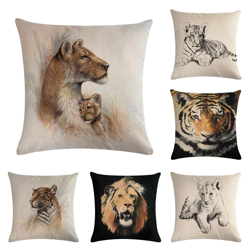 

Tiger Lion Sofa Bed Home Decoration Festival Pillow Case Cushion Cover 43cmx43cm For Sofa Seat Cushion Cover Home Decor