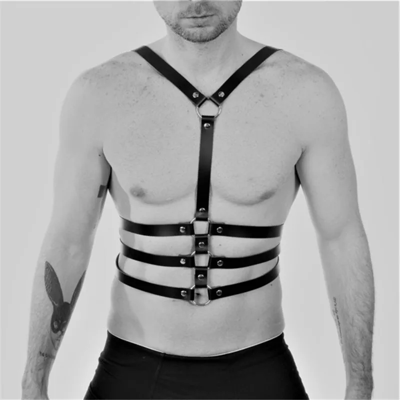 

Male Leather Lingerie Full Body Man Harness Belts Fetish Gay Bondage Clothes Punk Gothic Tops Chest Harness Men for Rave Party
