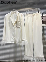 women rhinestone shirt feathers high waist elasticity long pants new two piece set fashion autumn 2022