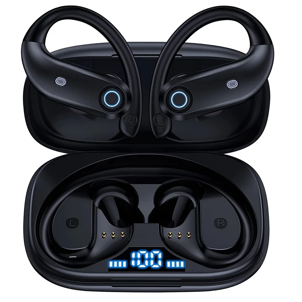 

Bluetooth Headphones 48Hrs Playback Wireless Earbuds with Wireless Charging Case and Earhooks Waterproof Earphones for Sports