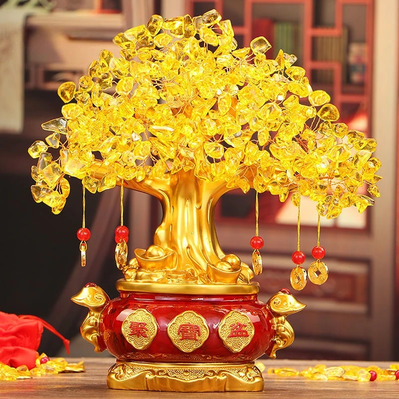 

38cm Extra Large Golden Natural Citrine Lucky Money Tree Cash Cow Business Craft New Home Gift Ingot Tree Decoration Sculpture