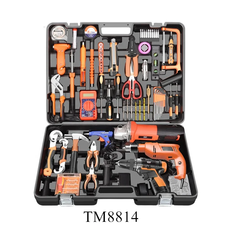 

Household repair tools Kit 12v cordless lithium electric 650w impact drill 700w angle grinder power tool sets for home