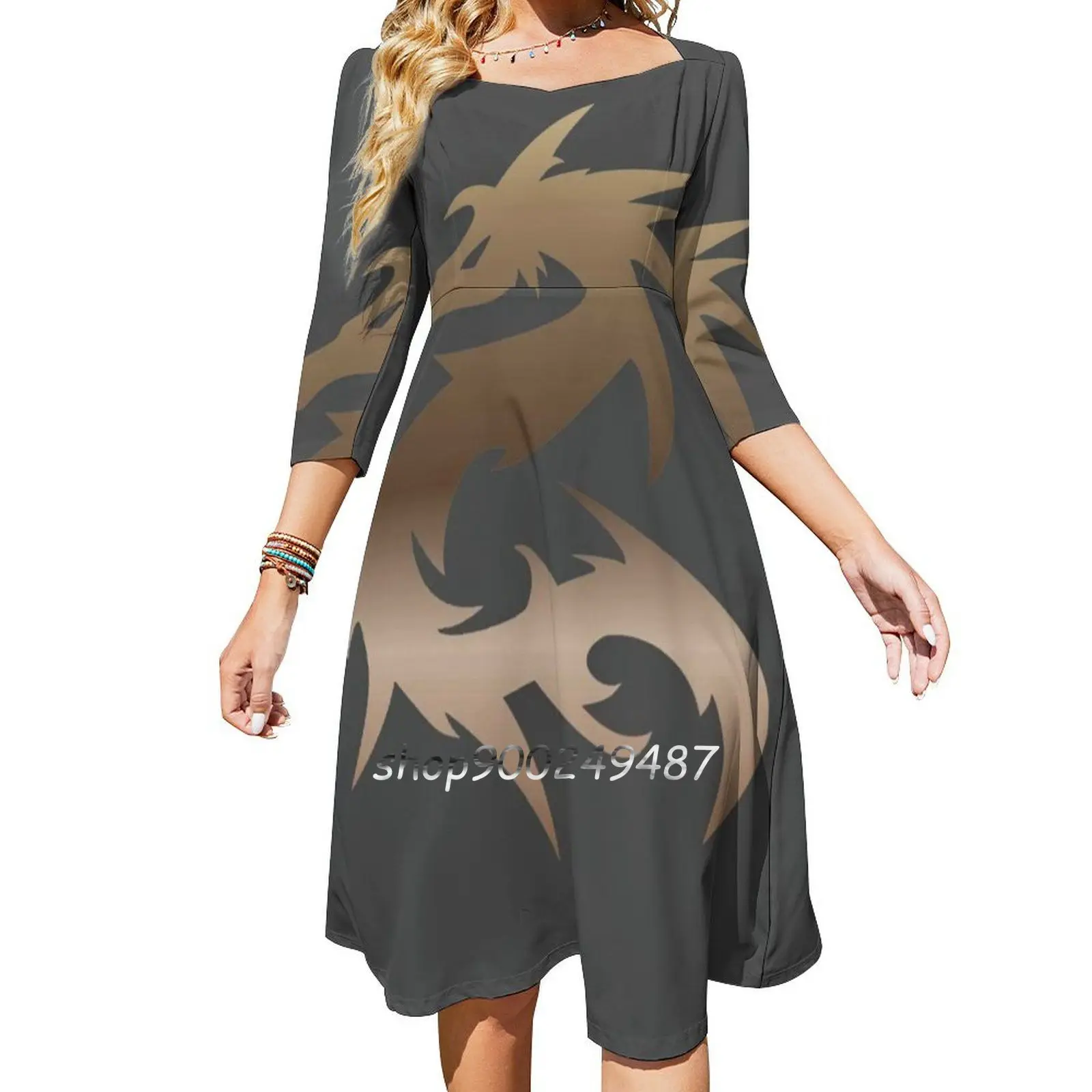 Dnd Dragon Темно-эфектное коричневое платье-клеш с градиентом Платье квадратным