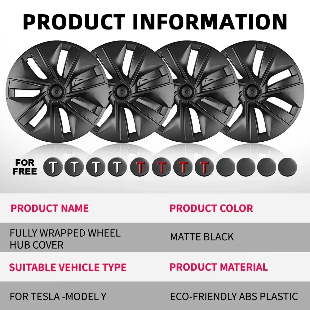 4 шт. 19-дюймовые колпаки для колес Tesla Model Y сменная крышка ступицы колеса полная