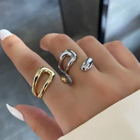 minimalist silver color rings for women couples fashion vintage smooth geometric irregular hollow birthday party jewelry gifts