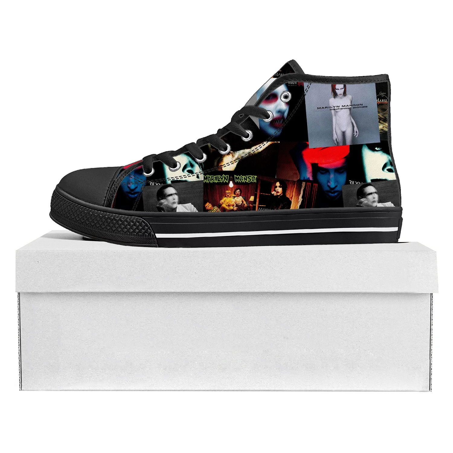 Rock Band Music Singer Marilyn Manson High Top High Quality Sneakers Mens Womens Teenager Canvas Sneaker Couple Shoe Custom Shoe