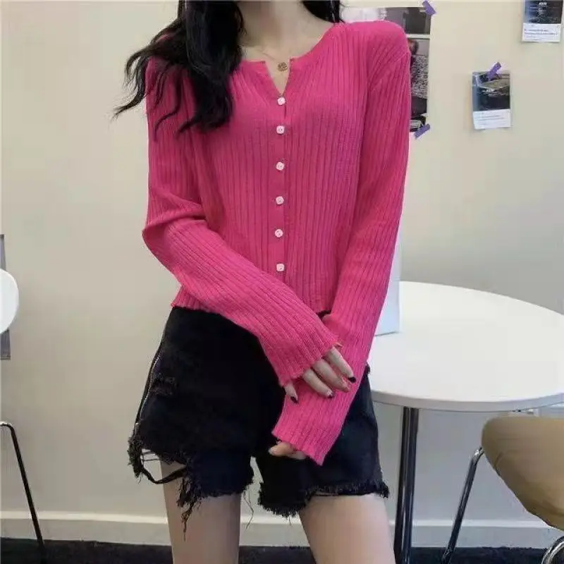 

Sexy Dutton Knitted Sweater Cardigan Korean Version Women's Temperament Slim Fit And Thin Ribbed Autumn And Winter Coat With Lon