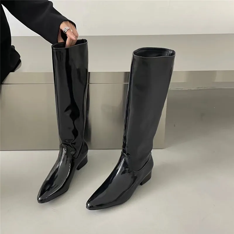 

Винтажные модные женские сапоги до колена, сапоги с острым носком на толстом каблуке, зимняя женская обувь, Осенние повседневные сапоги Чел...
