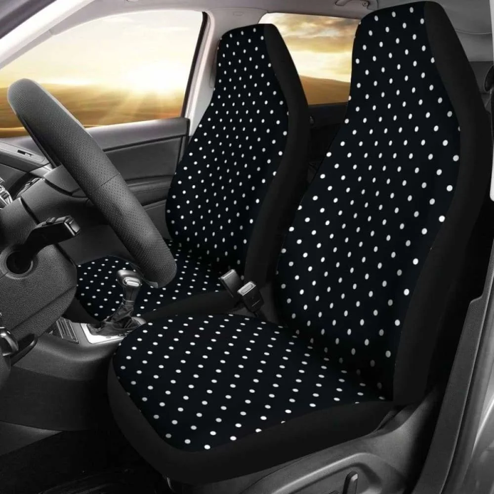 

Black White Polka Dot Car Seat Covers 143731,Pack of 2 Universal Front Seat Protective Cover