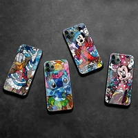 mickey minnie disney stitch princes phone case tempered glass for iphone 13 12 mini 11 pro xr xs max 8 x 7 plus se 2020 cover