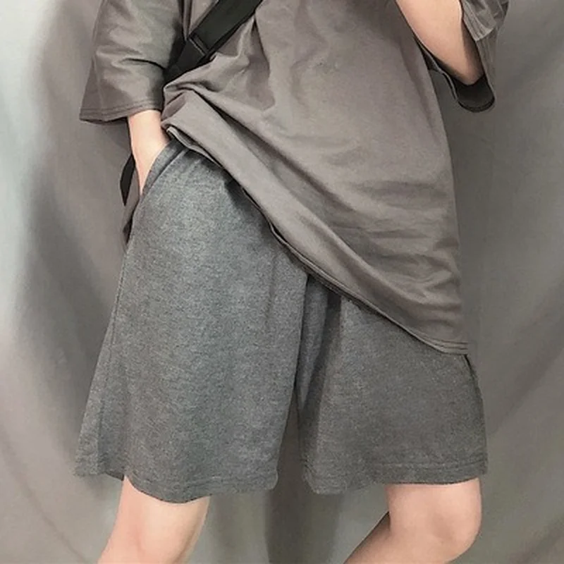 

Шорты женские с широкими штанинами, свободные универсальные шикарные до колена в Корейском стиле Харадзюку, в стиле унисекс, для студентов, Y2k, лето