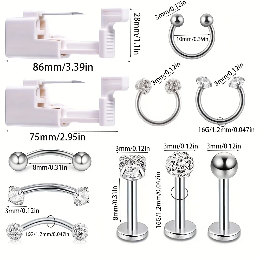 Набор колец для пирсинга губ/носа/бровей инструменты прокола одноразовый