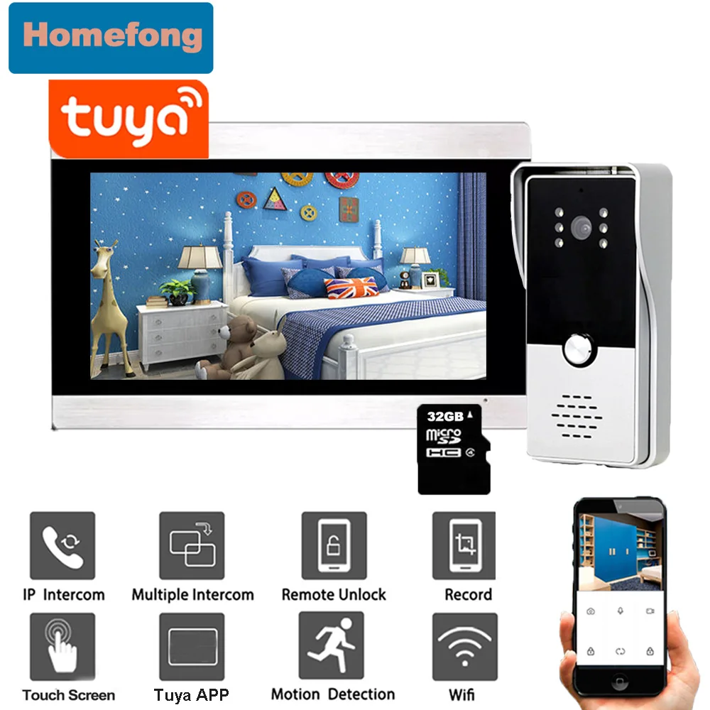 Homefong Wifi Smart Video Door Phone Doorbell Camera 1080P Touch Screen Monitor Video Intercom Tuya APP Remote Control Record